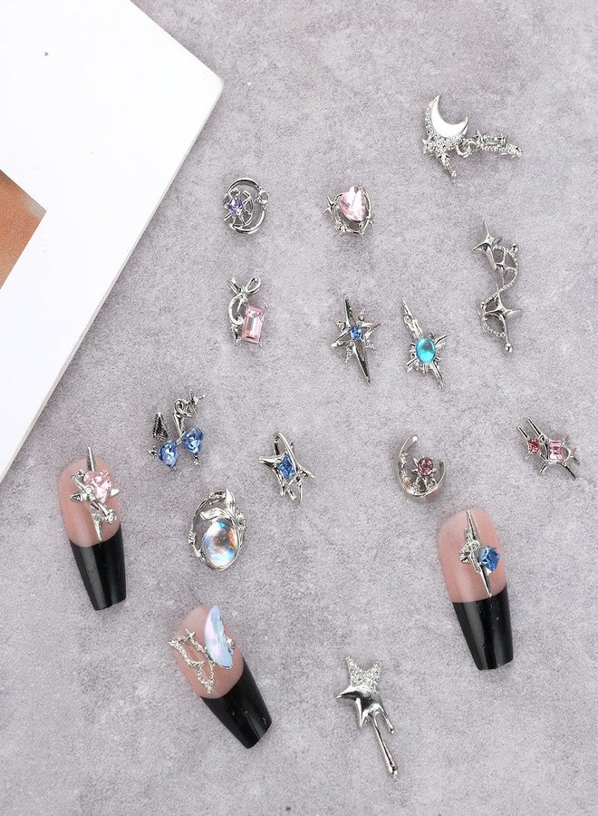 Dimeho 16 Pcs Moon Star Crystal Nail Art Charms 3D Nail Charms for Acrylic Nails Luxury Alloy Rhinestone Nail Decoration Shiny Butterfly Nail Art Supplies Accessories for Women Manicure DIY Crafts - Image 5